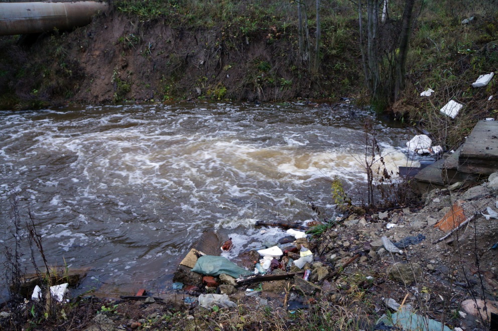 Dump of household waste in the Kamenka river, Vyborg district of Saint Petersburg